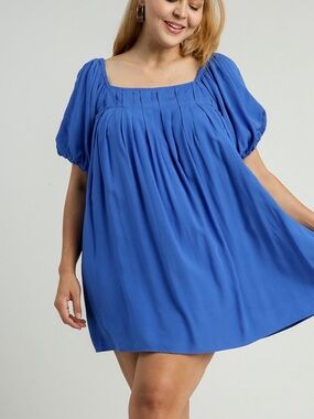 Umgee Cobalt Blue Puff Sleeve Mini Dress